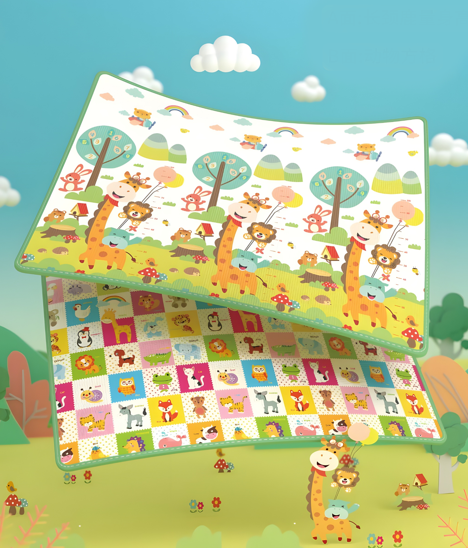 Giraffe Premium Katlanabilir Oyun Matı Oyun Halısı 160x180x1 Cm ( Özel Koruyucu Kenar Biyeli ) resmi